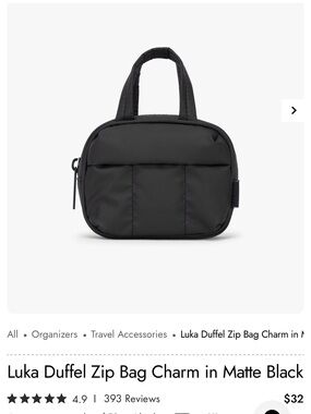 New Luka Duffel Zip Bag Charm in Matte Black